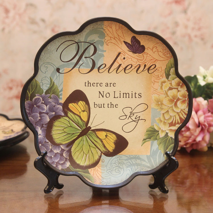 European - style retro - colored ceramic tray American pastime Butterfly decoration disc 