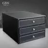 High-grade leather desktop file cabinet three-layer drawer A4 file storage information box Business office supplies
