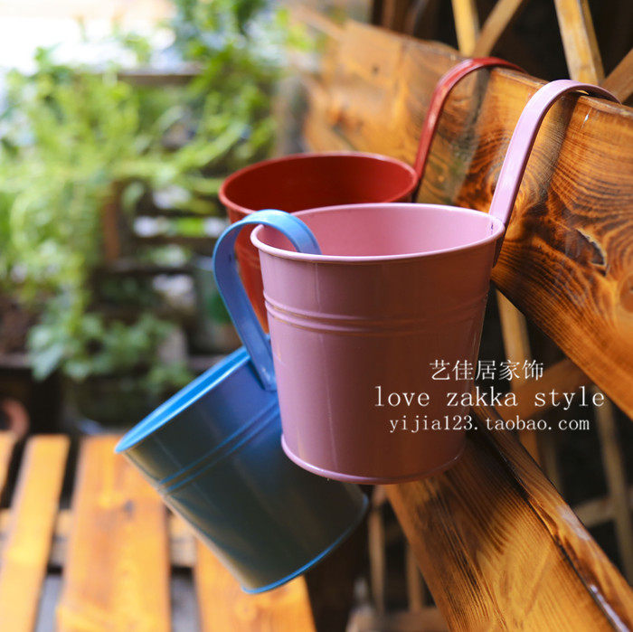 Countryside Fields Garden Wind Candy Color sheet Balcony Hook Small Flower Bucket Hanging Bucket Iron Bucket Hanging Bucket Multi Meat Florator