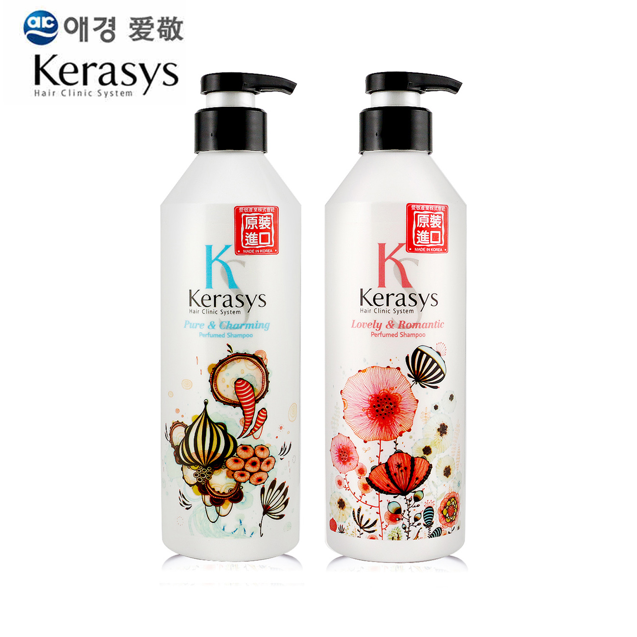 韩国进口爱敬克拉洗丝香波洗发水600ml*2红+绿套装 清爽控油 包邮