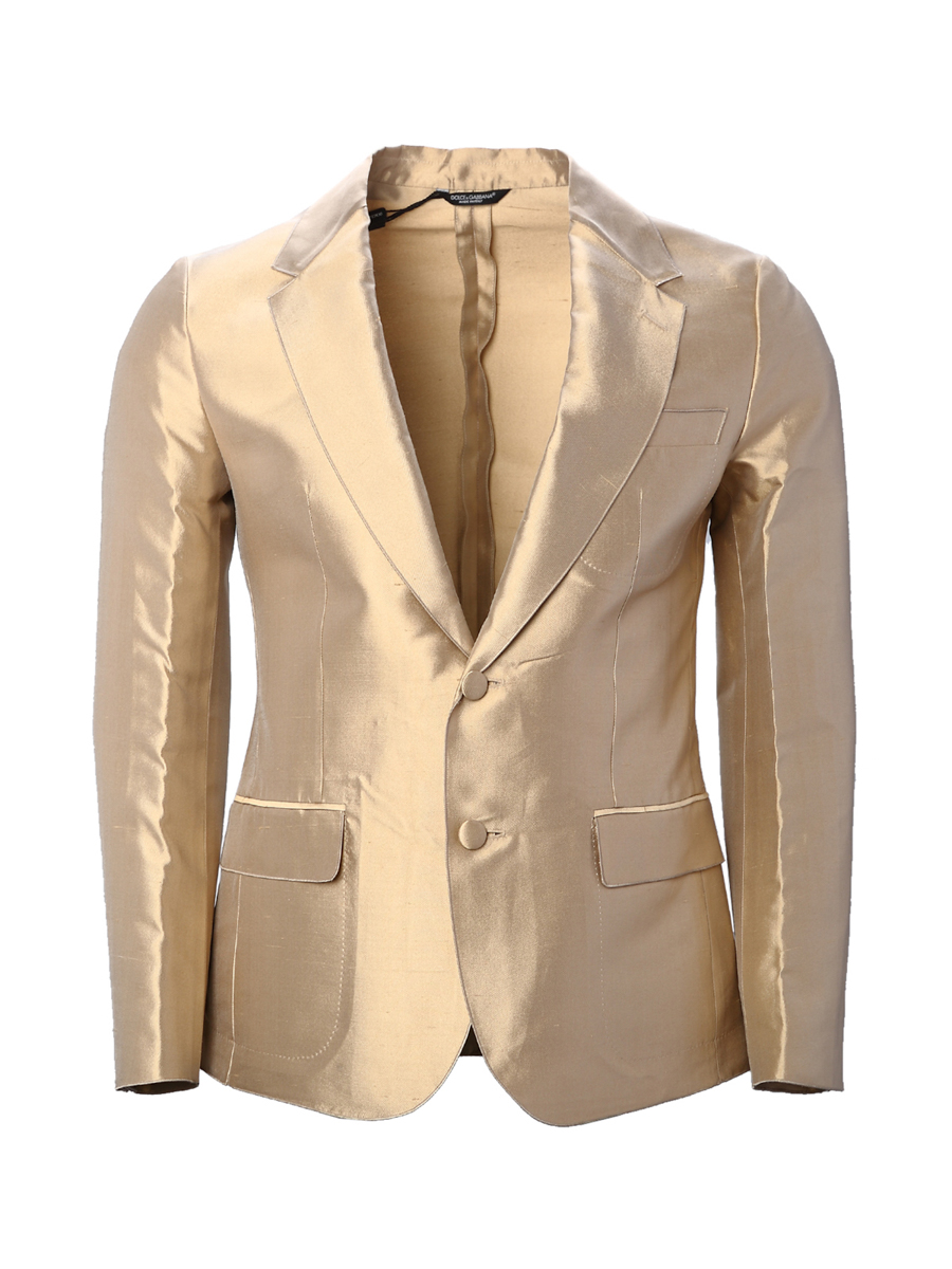 Dolce&Gabbana 黄色平驳领亮面西装外套