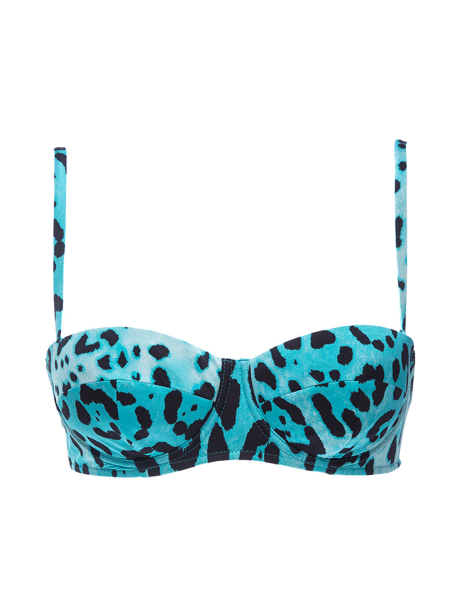 Dolce&Gabbana 绿拼黑豹纹吊带泳衣