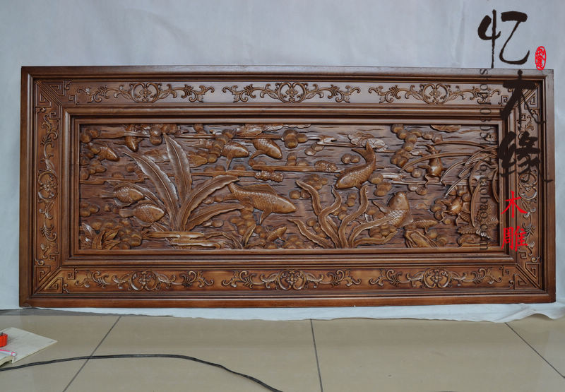 Dongyang wood carving long shape hanging screen decoration Antique solid wood relief craft gift decoration year after year