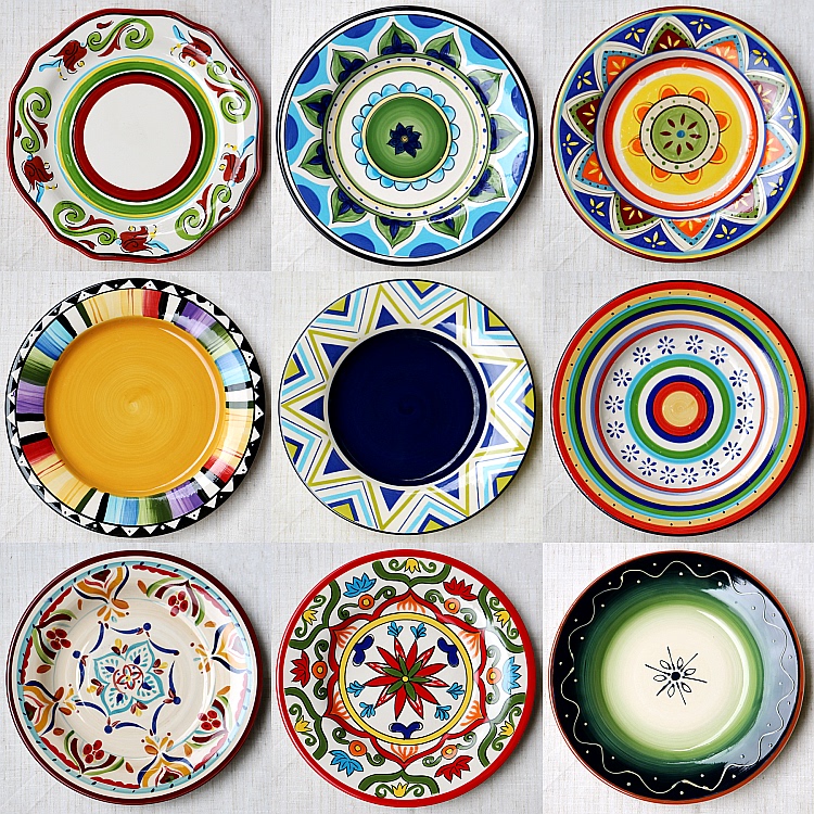 Foreign Trade Style 11inch Retro Large Plate Household Ceramic Western-Style Plate Steak Plate Creative Hand-Painted Decorative Plate Dish Plate