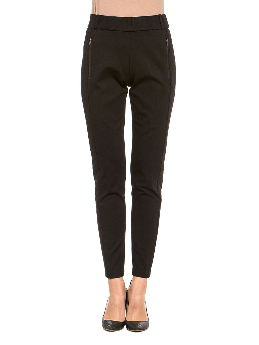 Nine West/玖熙 黑色拼菱纹修身长裤