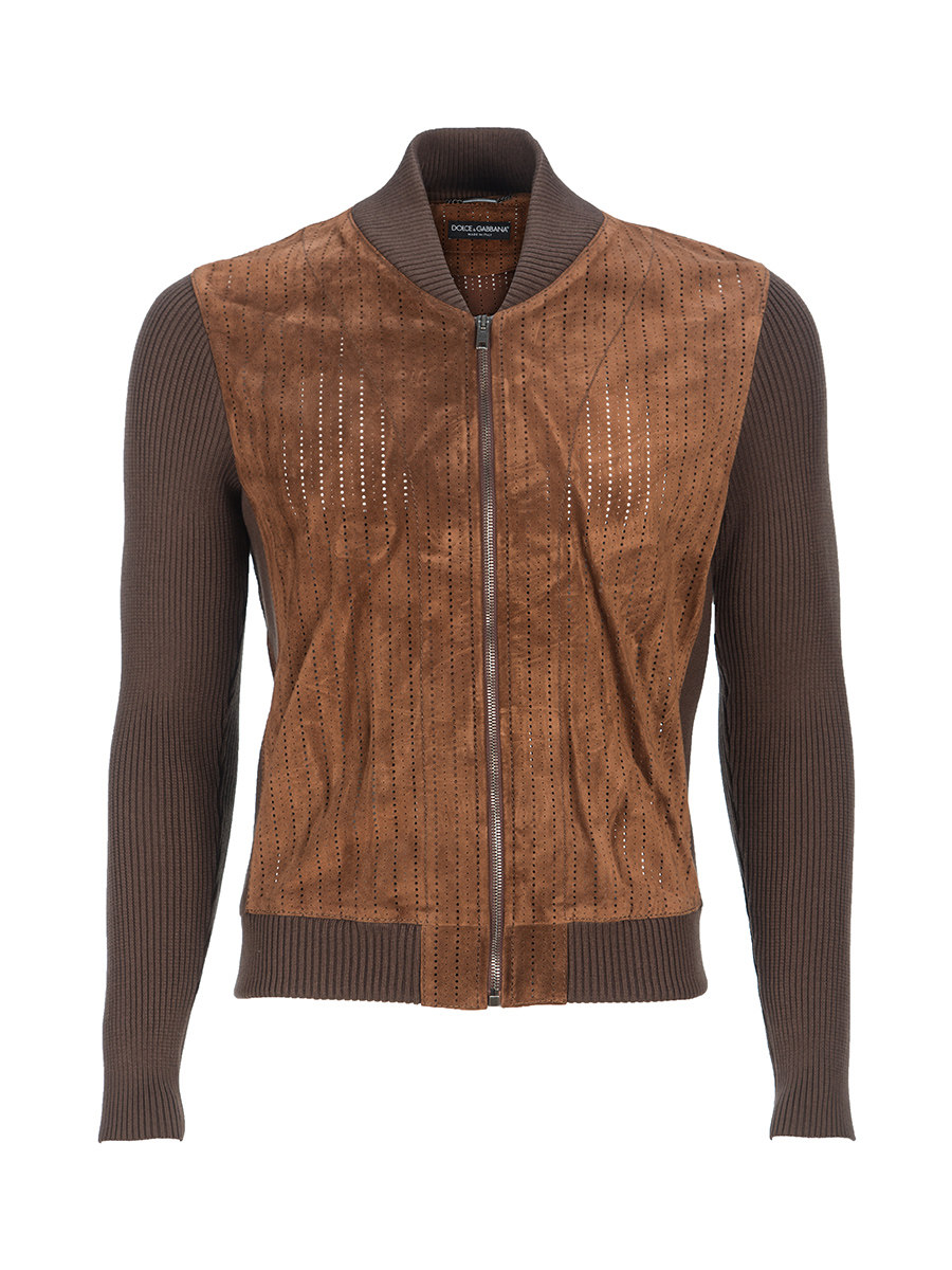 Dolce&Gabbana 深棕色牛皮撞色拼接上衣