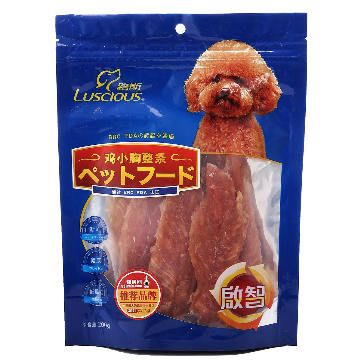 波奇网宠物狗零食路斯启知系列启智鸡小胸整条200g肉干狗磨牙零食