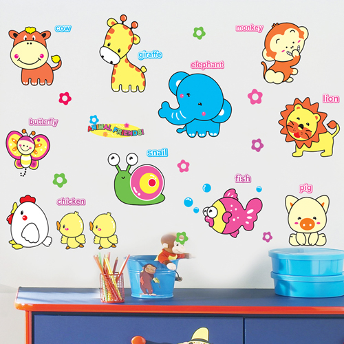 Kindergarten Wall Decoration Wallpaper Stickup Children Bedroom Cartoon Baby Room Early Teach Animals Removable Wall Sticker