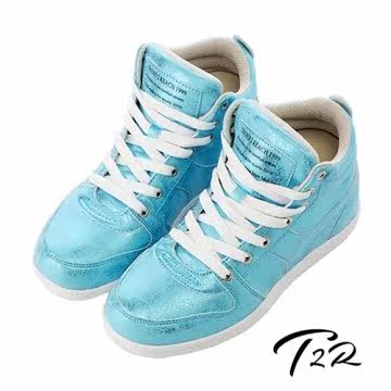 台湾官网直邮进口【T2R】韩流金属裂纹气垫内增高鞋8CM 蓝(5600-0