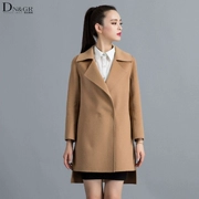 Mùa thu và mùa đông Áo khoác len Hàn Quốc Áo khoác cashmere hai mặt của phụ nữ trong phần dài của áo sơ mi dài phía trước không đối xứng - Áo len lót đôi