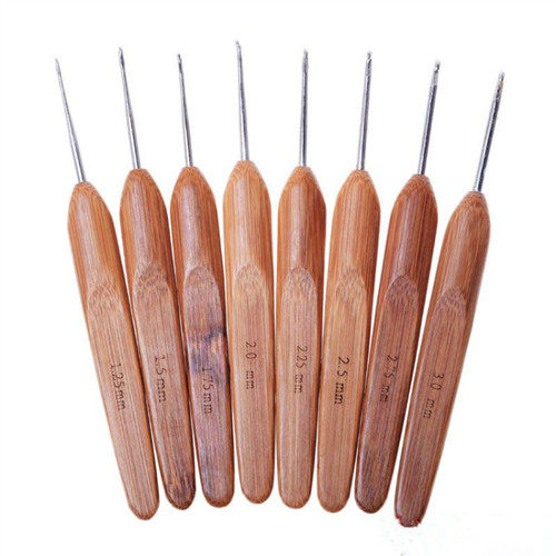 Knitting tools Wooden handle crochet DIY handmade bamboo handle Crochet hook Bag hook Cushion hook hat Stainless steel head