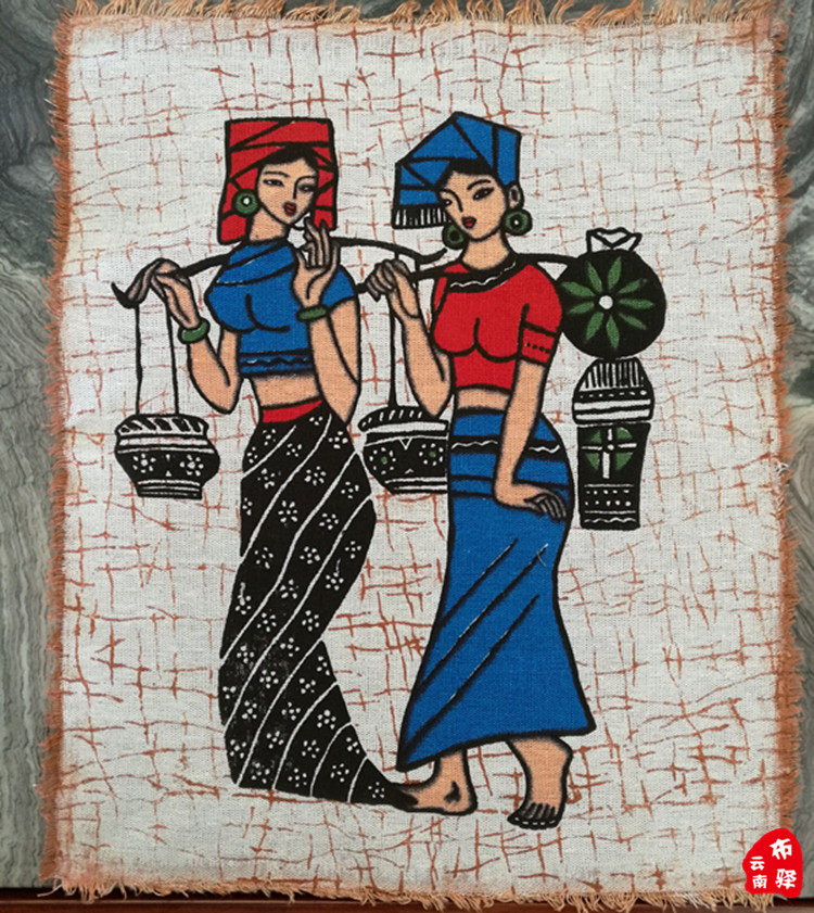 Yunnan Buyi ethnic characteristics handmade batik coffee table tablecloth hanging mural-Water girl 2(40times 32CM)