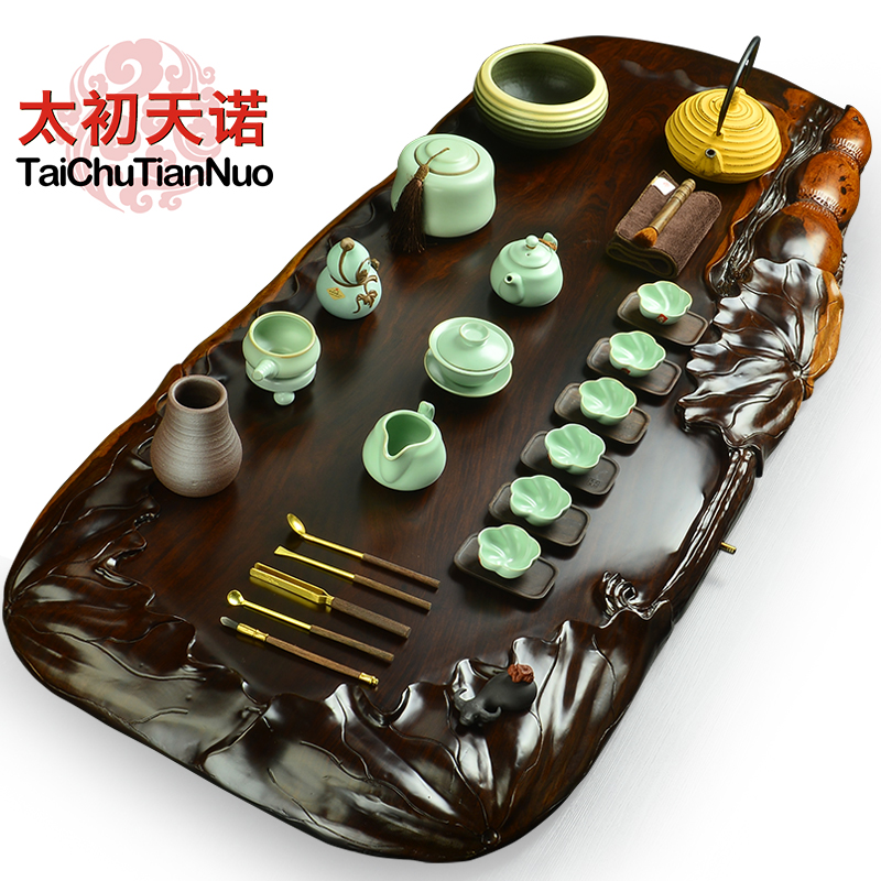 The beginning day, The porcelain of a complete set of kung fu tea set ebony wood annatto tea tray was Japanese tea tea tea art