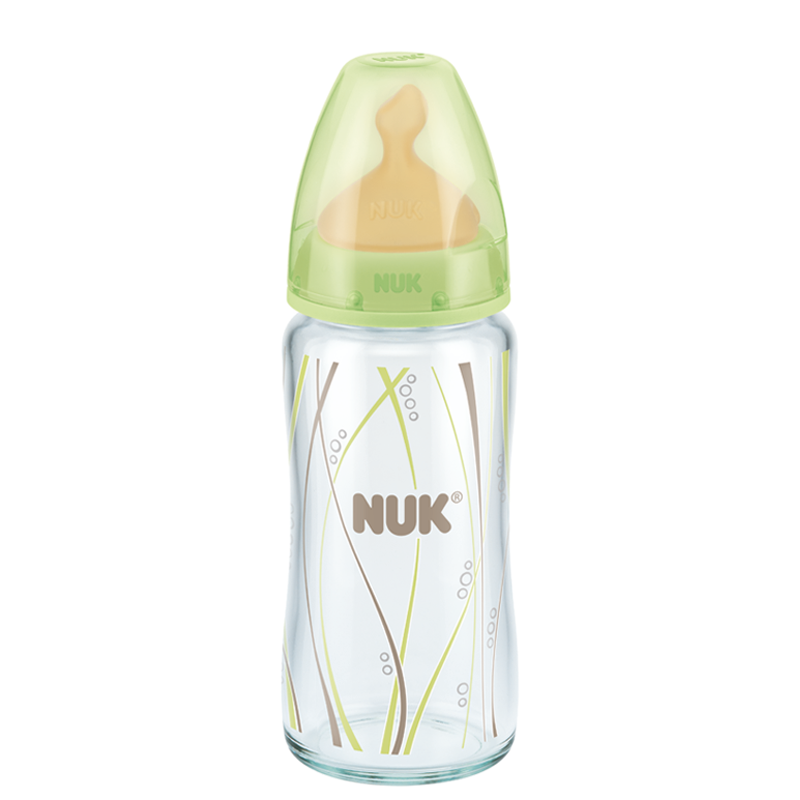 德国NUK玻璃奶瓶新品新生儿宽口玻璃240ML乳胶奶嘴1号中圆孔奶嘴