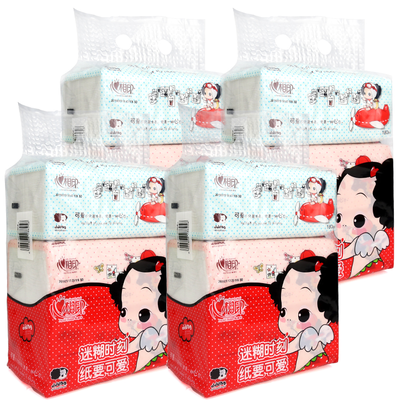心相印面巾纸冬己卡通软抽纸 180抽x3包x4提 DT12180