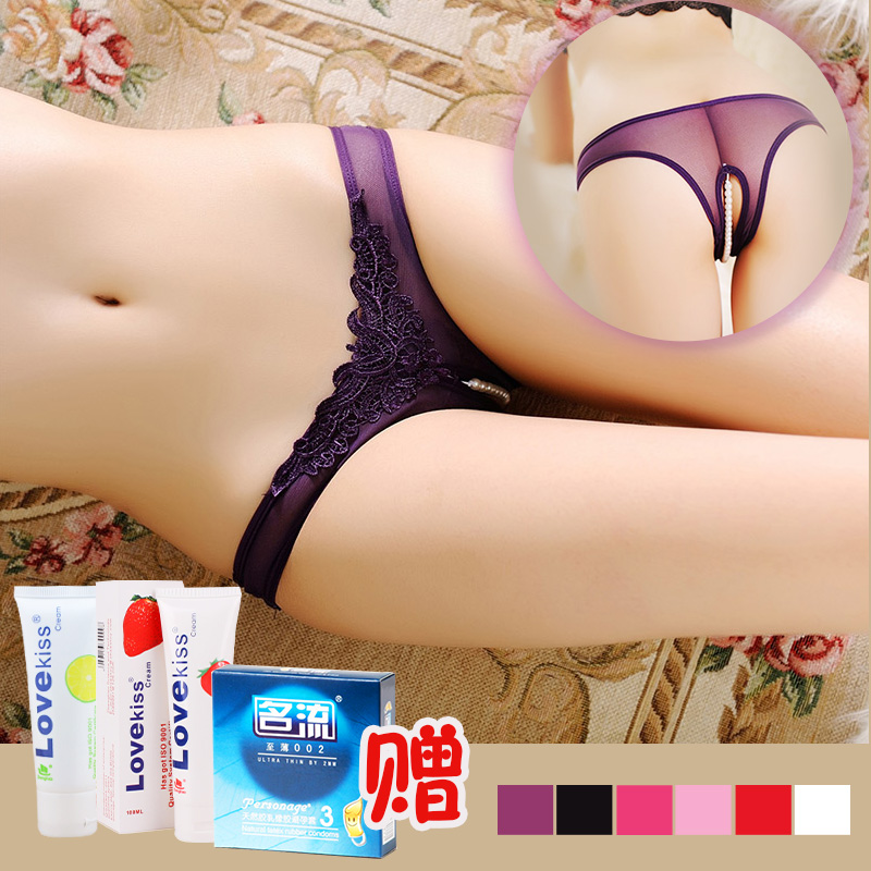 珍珠开档女士内裤透视装制服诱惑女性透明情侣内裤成人情趣内衣sw