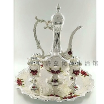 Russian Wine Suit Eurostyle Retro Wine Pot Wine Glass Colored Tin Alloy 8 pieces Wine Pot Liquor Cup Spirits