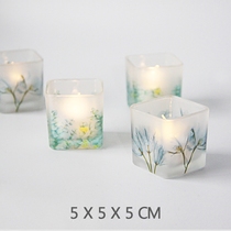 Simple and beautiful 5CM color printing square glass candlestick Romantic candlelight dinner decoration to send electronic candles