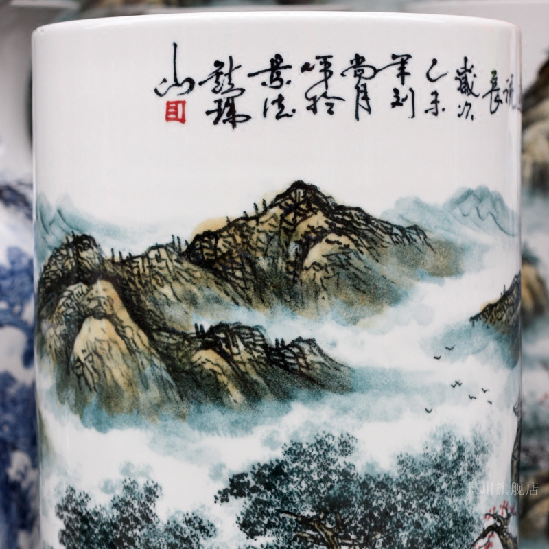 Jingdezhen ceramic hand - made powder far do so landscape painting of large vase quiver home sitting room adornment is placed
