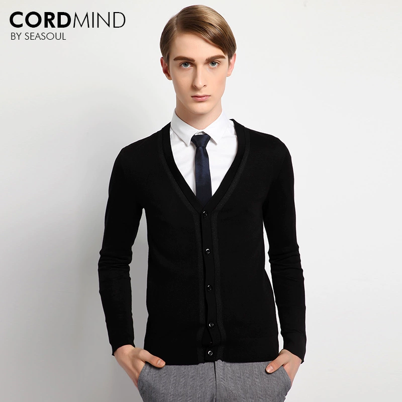 SEASOUL [Dòng CORDMIND] Áo len dệt kim nam màu đen của Tencel Slim CH430101 - Cardigan