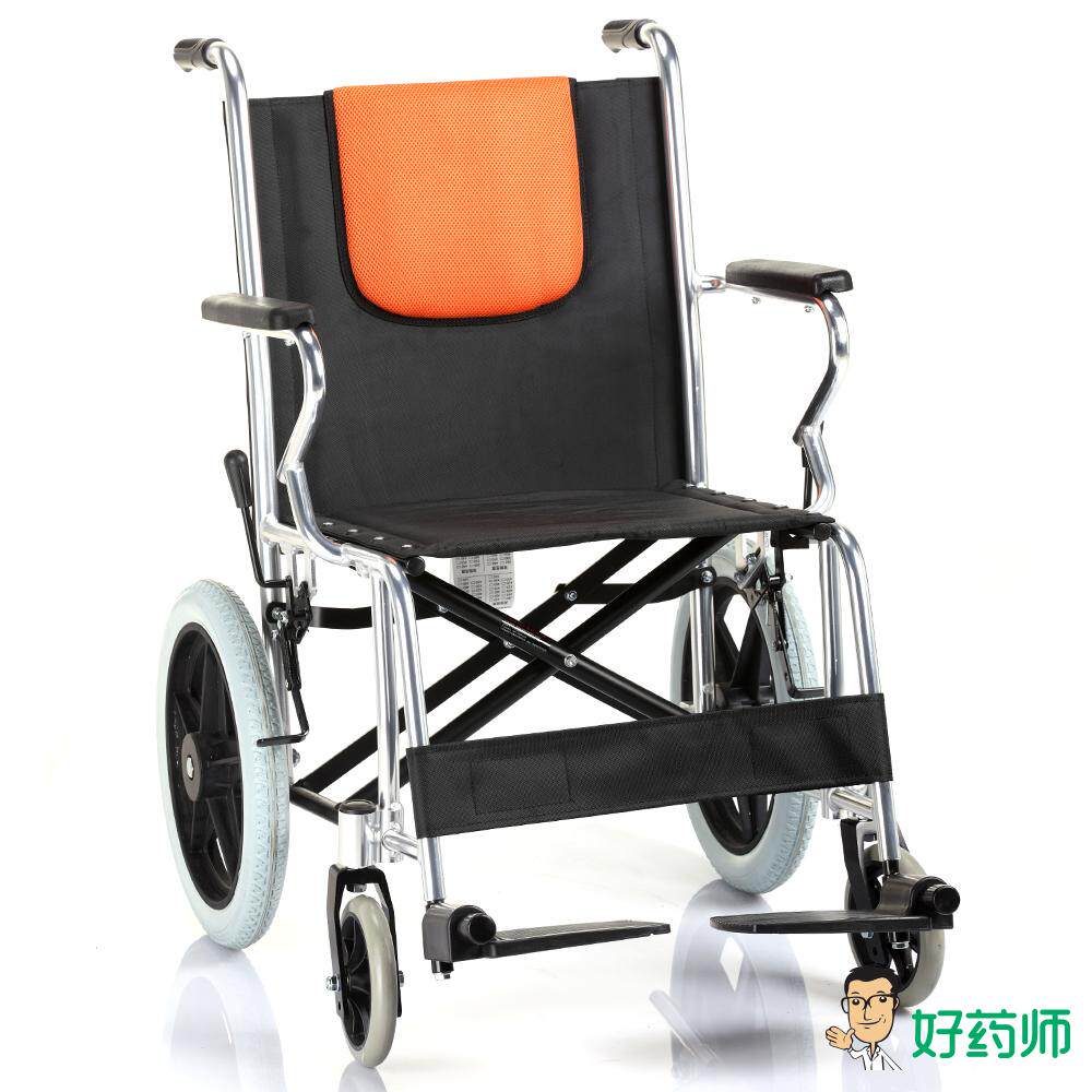 送拐杖 鱼跃轮椅车10kg 老年老人H056小轮 铝合金 折叠 轻便 包邮