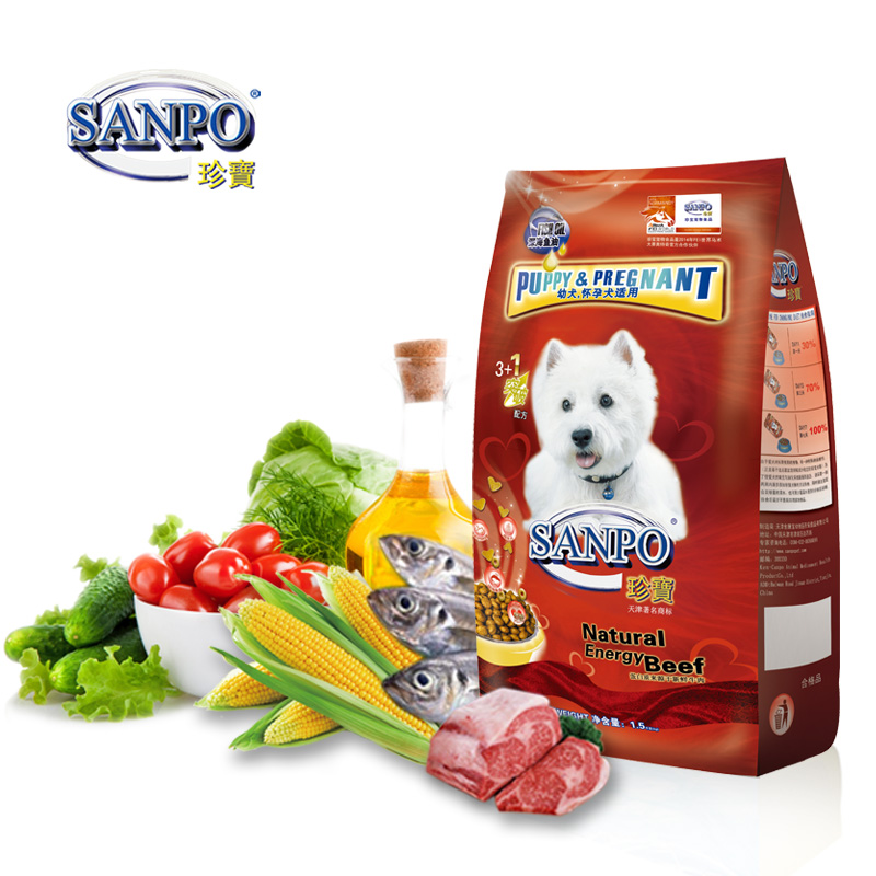 SANPO/珍宝 幼犬深海鱼油3连包犬粮 1.5kg*3包