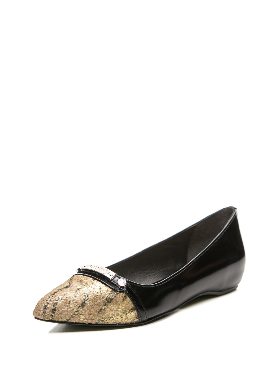 versace jeans 黑色拼纹理反毛尖头平底鞋