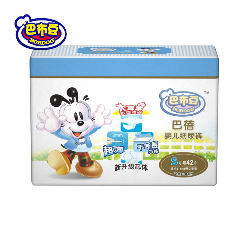 【天猫超市】Bobdog/巴布豆动感丝薄纸尿裤尿不湿S码42片装3-6kg