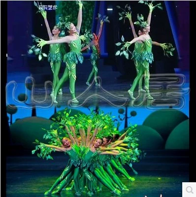 The 7th Little Lotus Style Kiss My Little Tree Dance Trang phục Thiếu nhi Lá lớn Trang phục Sân khấu - Trang phục