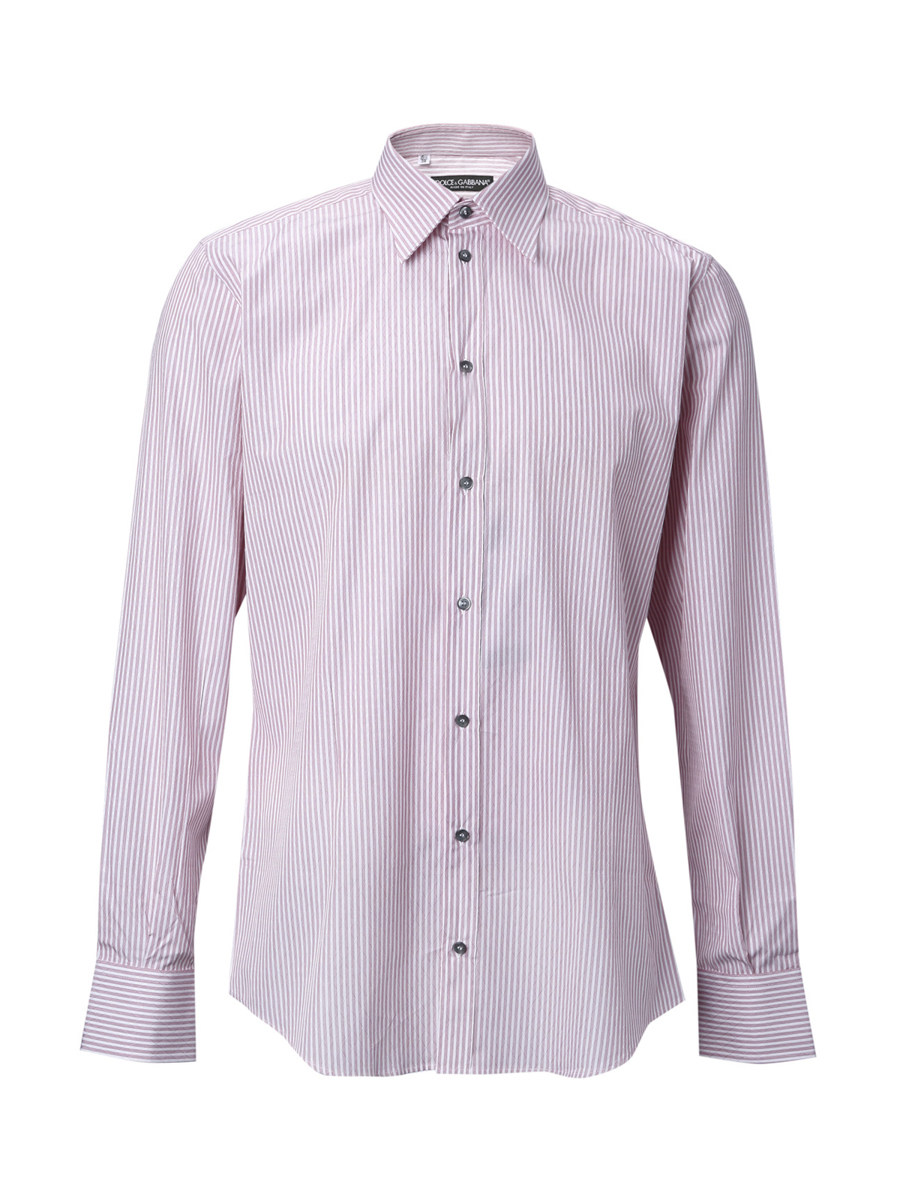 Dolce&Gabbana 粉色条纹菱格提花长袖衬衫