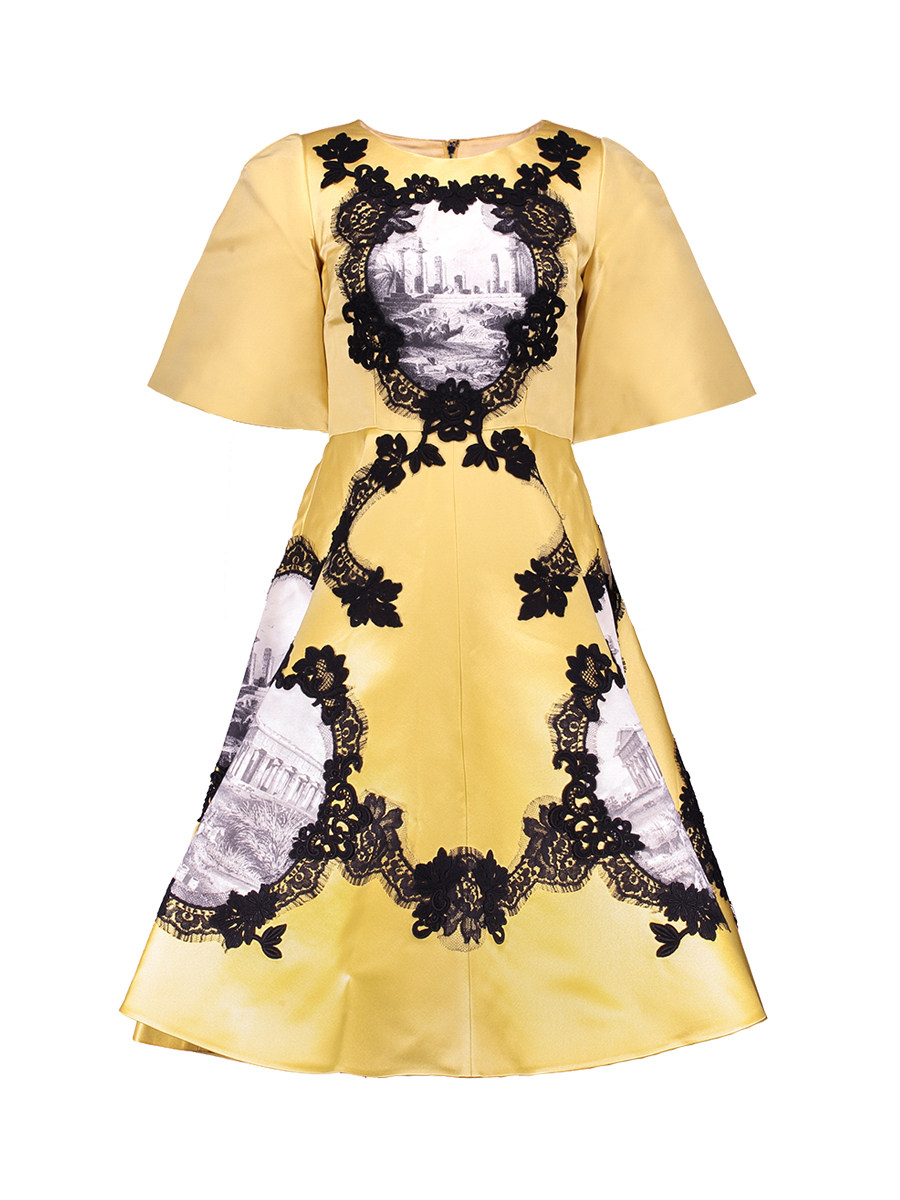 Dolce&Gabbana 淡黄色蕾丝印花饰连衣裙