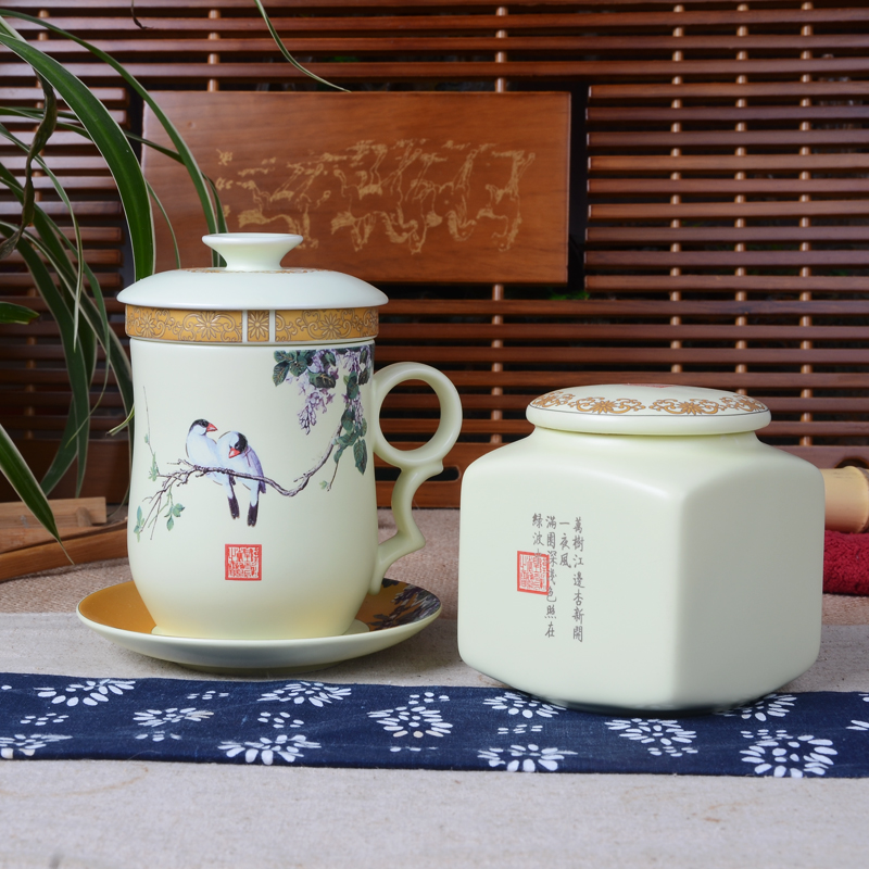 Xiang feng four - piece ceramic filter cups with cover office water glass ceramics and the personal tea cup