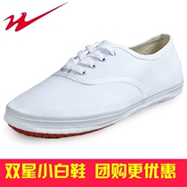 Qingdao Double Star Womens canvas shoes white shoes lace-up sneakers Morning exercise shoes Practice shoes mens white net
