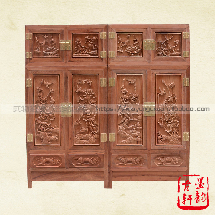 Burmese pear top cabinet, big fruit red sandalwood hand-carved lotus top cabinet, mahogany solid wood wardrobe, thickened panel