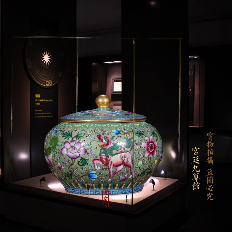 Jingdezhen ceramic antique hand - made vases furnishing articles pastel green kirin caddy fixings colored enamel tank storage tank