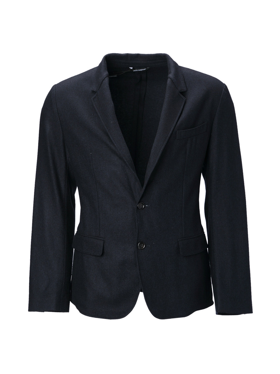 Dolce&Gabbana 蓝黑色平驳领两粒扣修身西装
