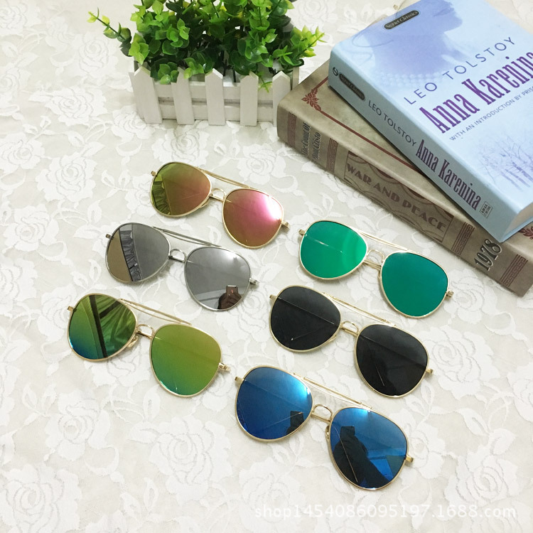 European and American style star double beam toad mirror color film baby glasses children's sunglasses new all-match anti-UV