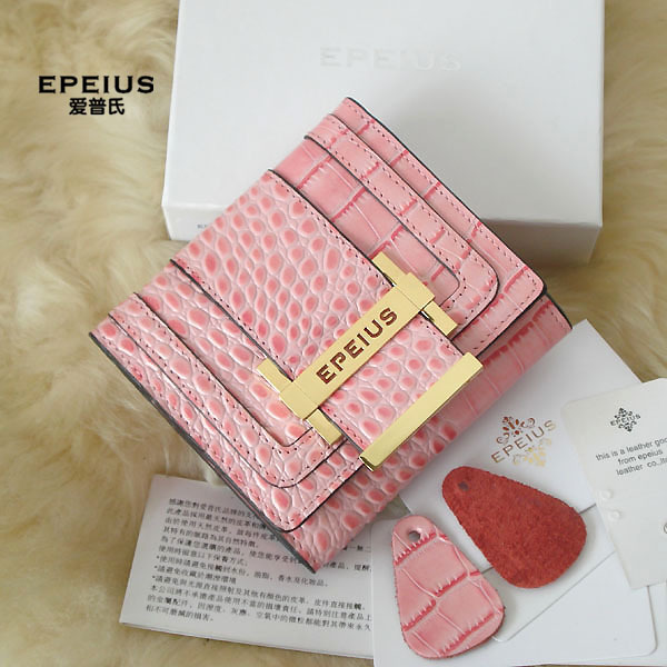 Epeius Beautiful Pink Crocodile Pattern Small Wallet Full Cowhide Women's Short Wallet Gift