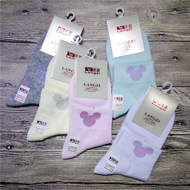 Langzi 9034 Spring and Autumn Casual Girls Medium Tube Thin Pure Cotton Candy Color Light Color Women's Cotton Socks Short Socks Cotton Socks Women