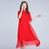 2020 xuân hè thương hiệu nữ phong cách Trung Quốc cải tiến váy sườn xám dân tộc lụa đỏ đầm lụa dài váy - Cộng với kích thước quần áo