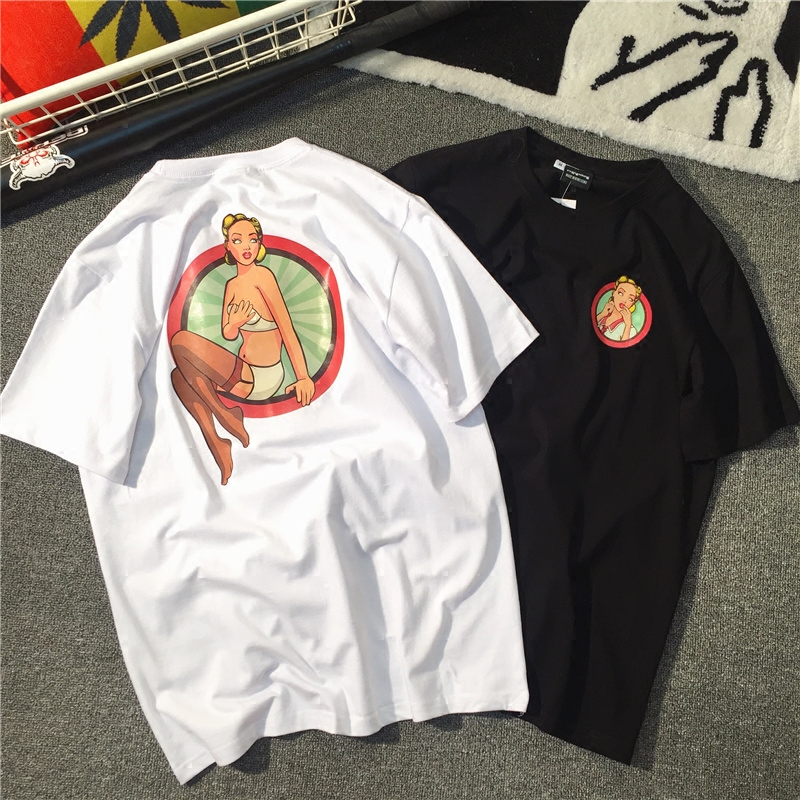 夏季欧美复古性感梦露印花短袖T恤男街头情侣纯棉半袖潮男女短tee