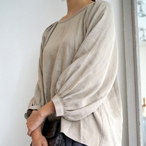 French rain-dew-hemp washed pure linen blouses natural comfort loose pleated lantern minimalist about 90% sleeveless