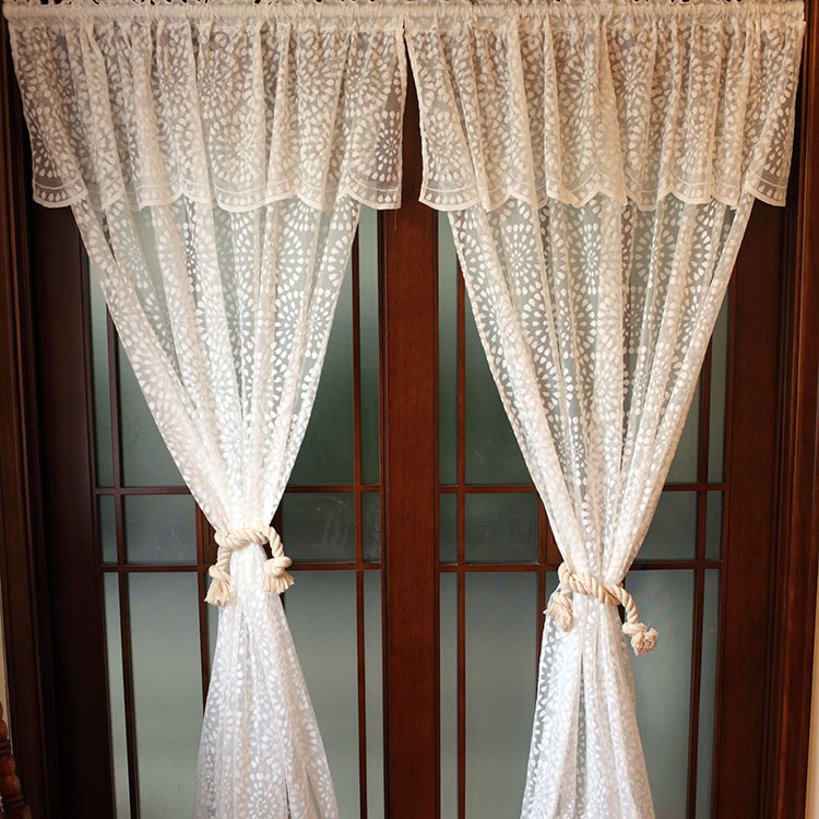American country French rural French lace mesh white sand curtain , Sunflower with curtain curtain