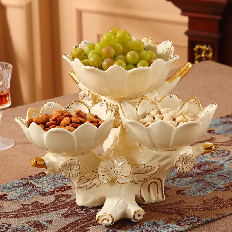 European ceramic double-layer fruit plate creative modern living room snack plate multi-layer dried fruit plate snack plate candy plate