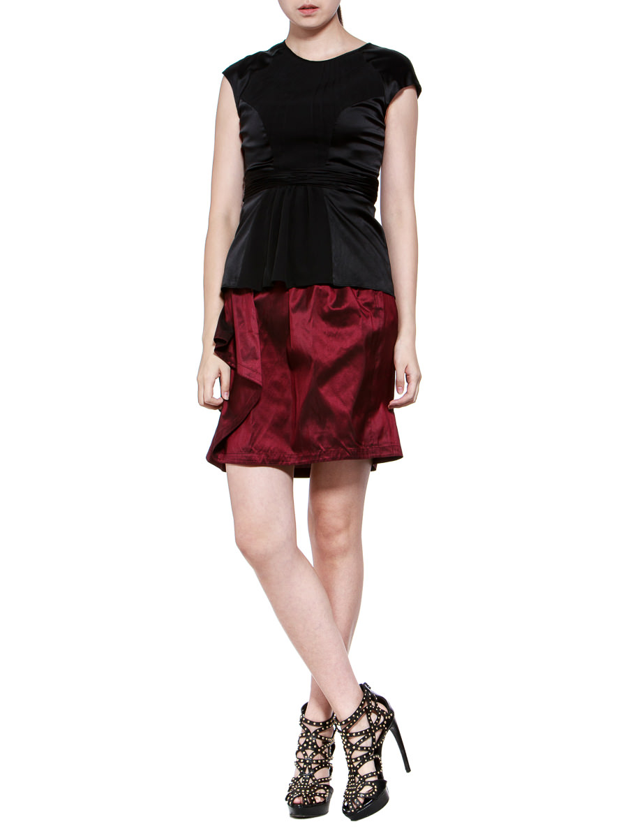 THEOPHILE 黑色拼接高腰褶裥上衣