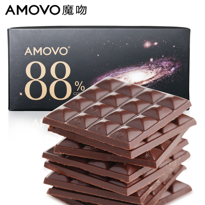 【天猫超市】amovo魔吻88%可可 超苦手工纯黑巧克力纯可可脂零食