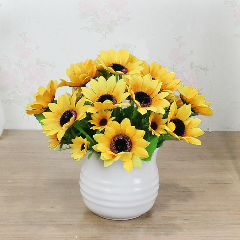 Dining table setting silk flower pastoral bonsai gift living room simulation plastic fake flower potted plant set flower accessories