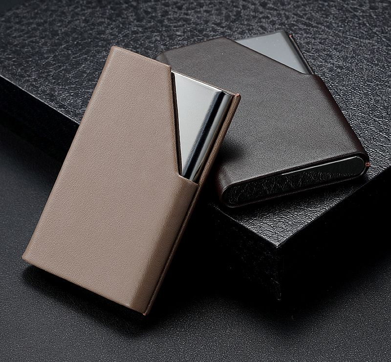  Pure Bull Leather Creative Name Film Box Business Men's Style Genuine Leather Clips Free Lettering Casual