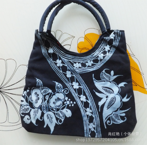 Hmong wax dyeing process package Guizhou characteristics handbag wax dyed arc bag hand wax dye bag