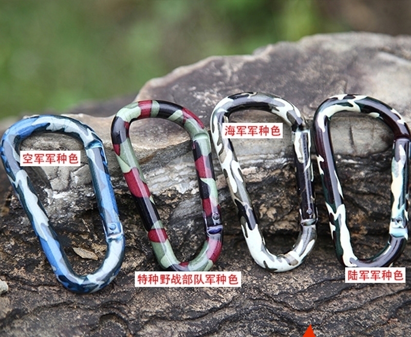 Special price outdoor camouflage buckle outdoor bag external key ring small fast hanging multi-function hook D type with lock pad account